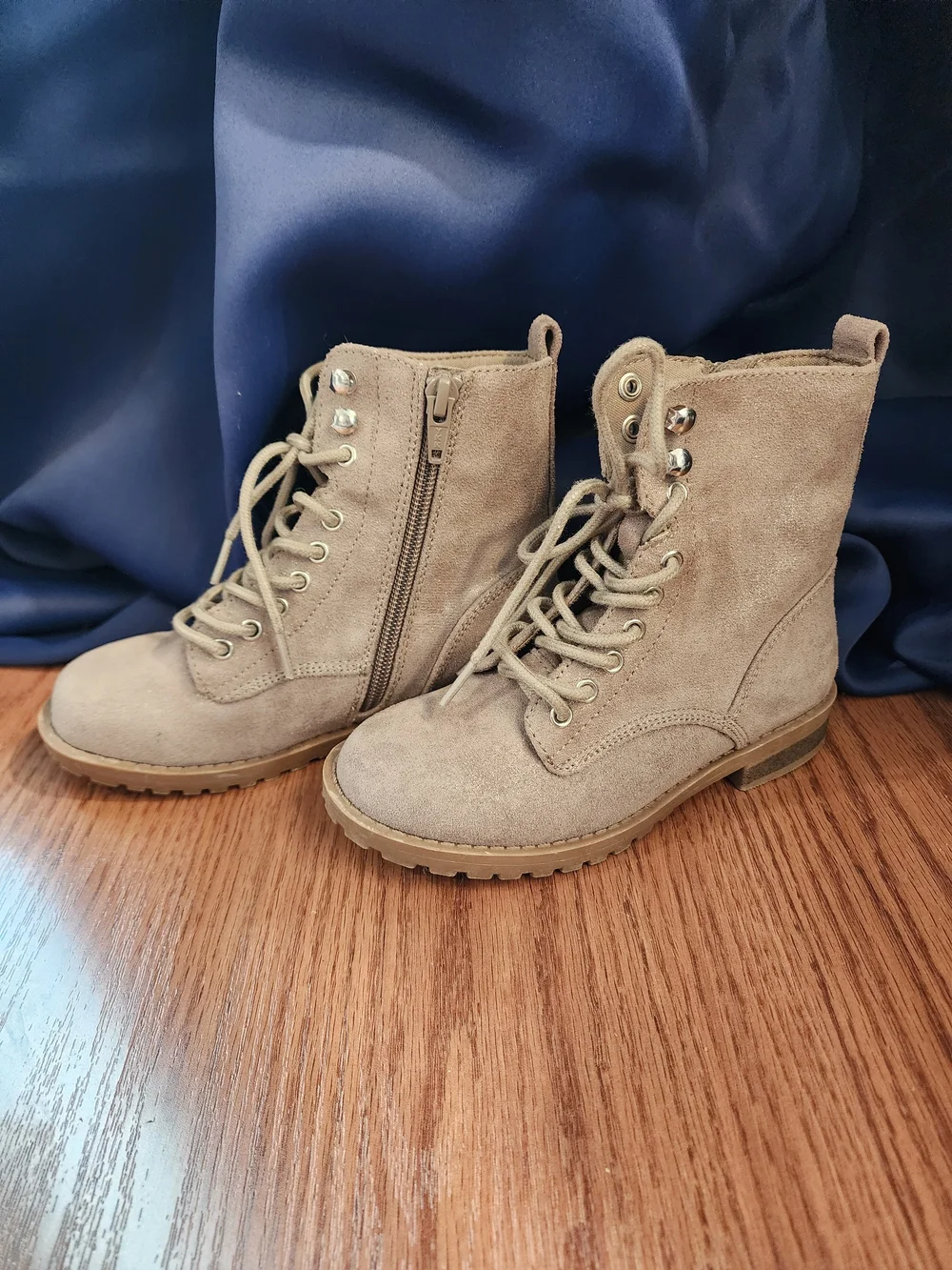 Kids Grey/greige Suede Lace-Up Conbat Boots - Comfortable Everyday Style